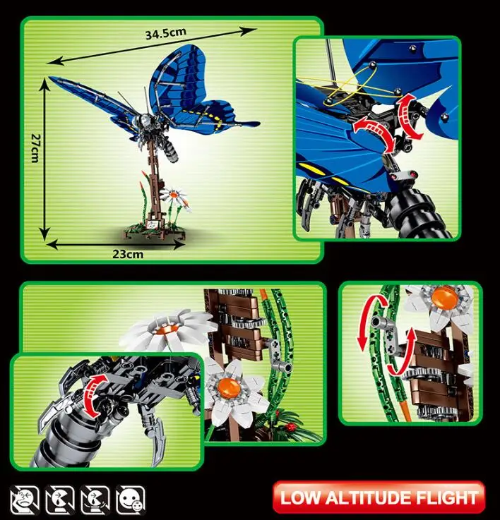 

Creative 564Pcs Simulation Butterfly with Base Block Set 3D DIY Technic Insect Building Toy For Children