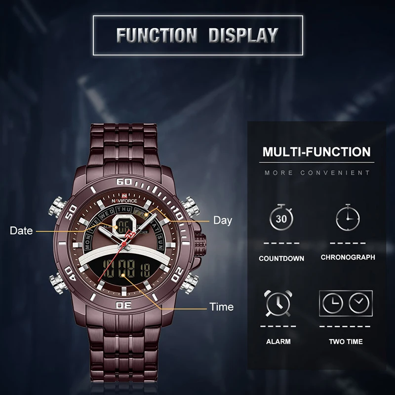 

NAVIFORCE Luxury Watches Mens Analog Digital Sport Military Quartz Wristwatch Male LED Luminous Waterproof Clock Reloj Hombre