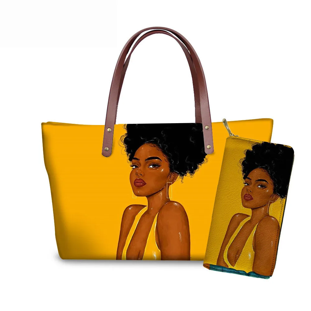 YQ4098ALZ21 FORUDESIGNS бренд класса люкс дизайн Сумки женский, черный арт в африканском стиле, для девочек, 2 предмета в наборе, шт./компл. ручная сумка& кошелек женские сумки с верхней ручкой - Цвет: YQ4098ALZ21