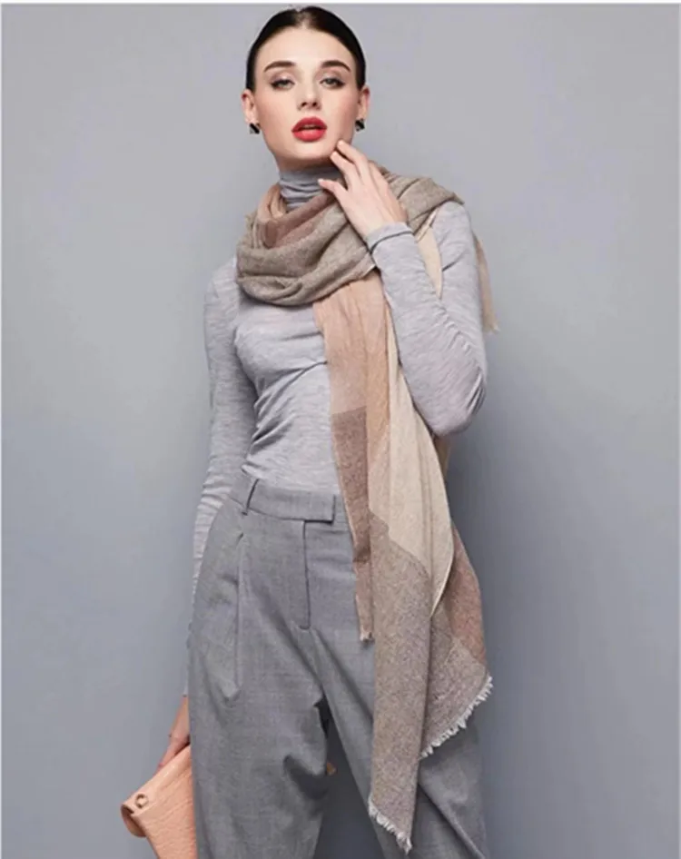 

KMS Men and women scarves water-soluble wool yarn-dyed lattice 18 yarn stylish warm shawls 200*70cm/110g