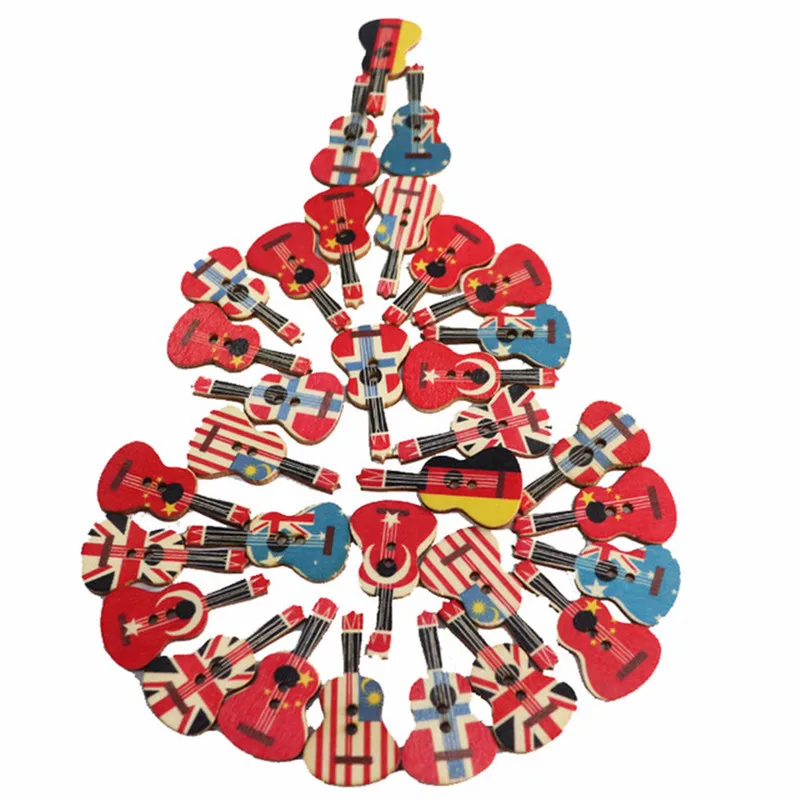 Смешанные 100 шт Гитара флаг деревянная кнопка для скрапбукинга ремесла 2