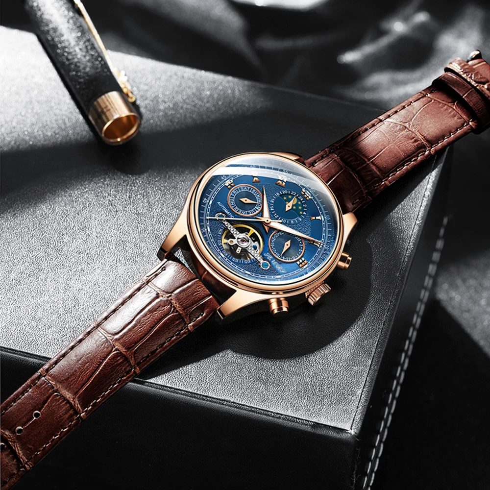 SENORS Для мужчин механические наручные часы Роскошные автоматические фаза Луны