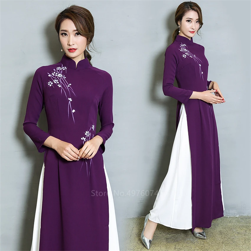 2021 Новый народный Стиль вьетнамские Халаты шифон Aodai изящные платья Элегантный