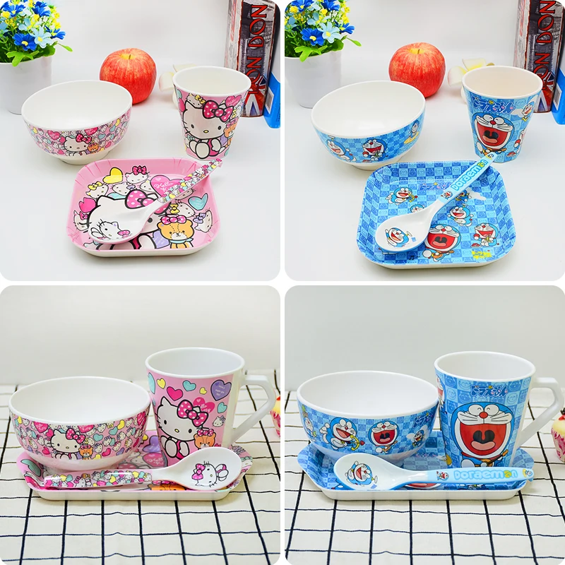 4 шт./компл. Детские Мультяшные меламиновые миски ложка чашки пластины для детей