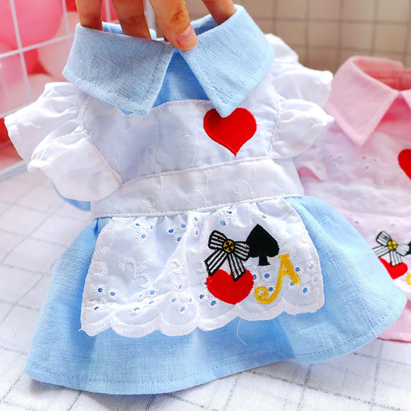 Милое платье в виде кошки розовая голубая одежда для собаки с рукавами пузырями