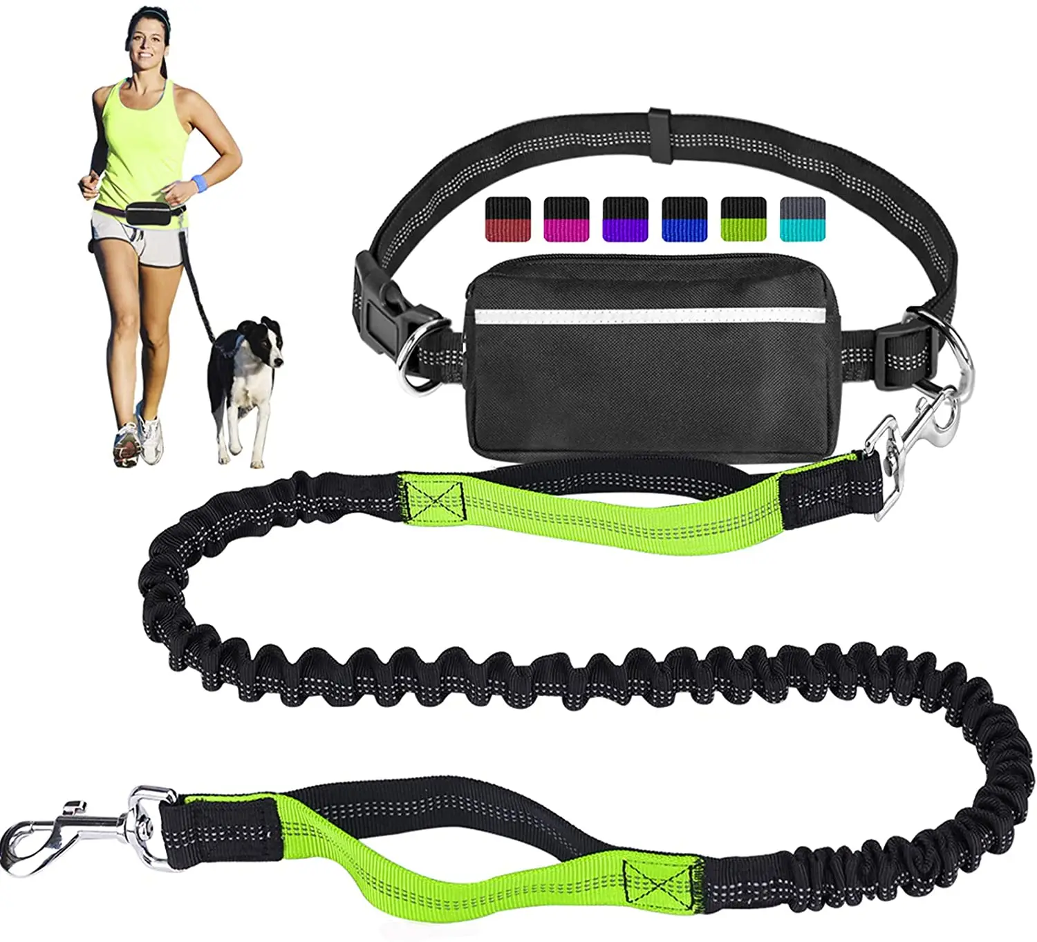 

Поводок для собак, для бега, прогулок, пеших прогулок, светоотражающий банджи с двумя ручками, сумка-диспенсер для какашек