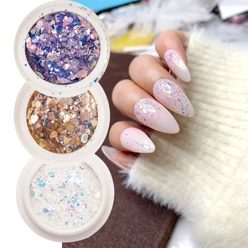 1 Box Holographic Nail Mermaid Glitter Flakes Sparkly 3D Hexagon Colorful Sequins Spangles Polish Manicure Nails Art Decorations