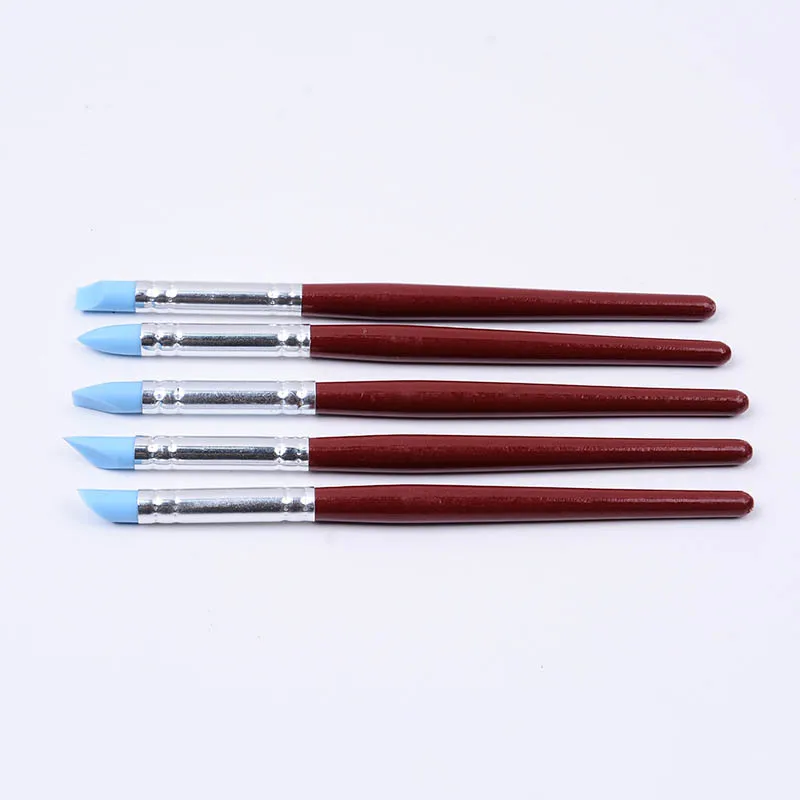 

5Pcs Art Pen Brushes Clay Shaper Silicone Rubber Modelling Pottery Tools Pottery Clay Pen Sculpting Polymer Wood Handle