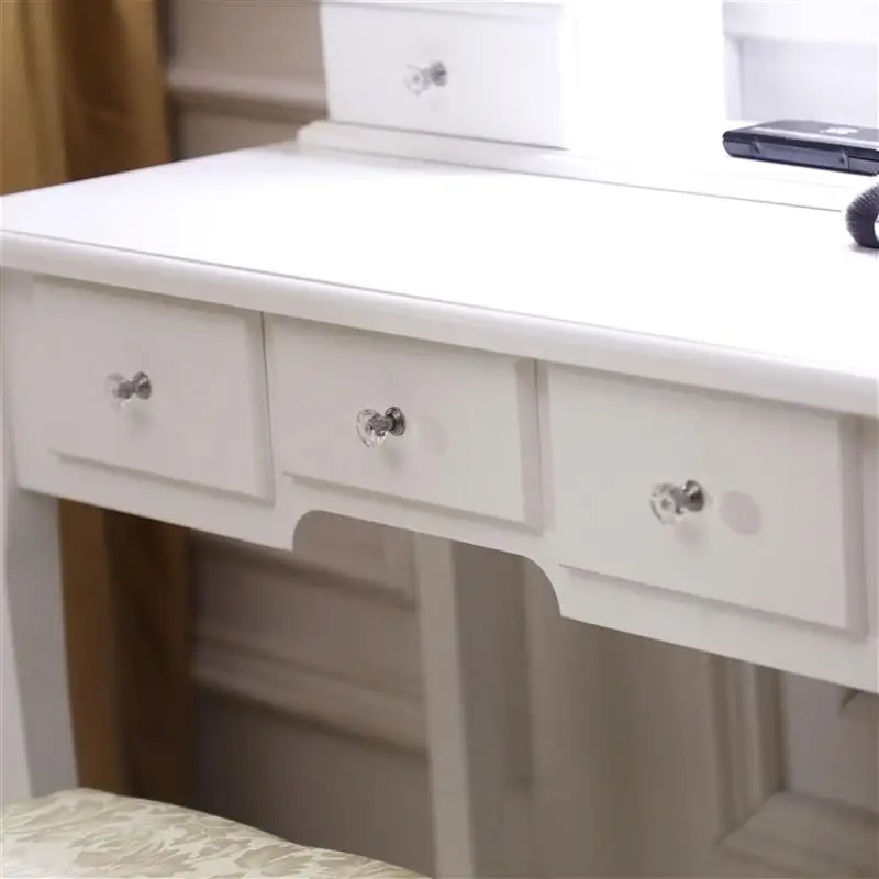 

Dressing Table With Light Bulb Single Mirror 5 Drawer White Makeup Desk & Stool 360-degree rotation Mirror