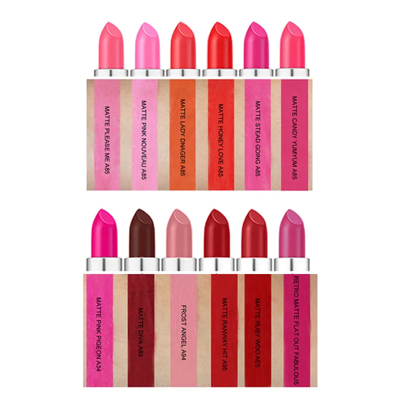 

Bullet Matte Moisturizing Lipstick 12 Color Lipstick Wholesale Custom Label Own Cosmetic Brand