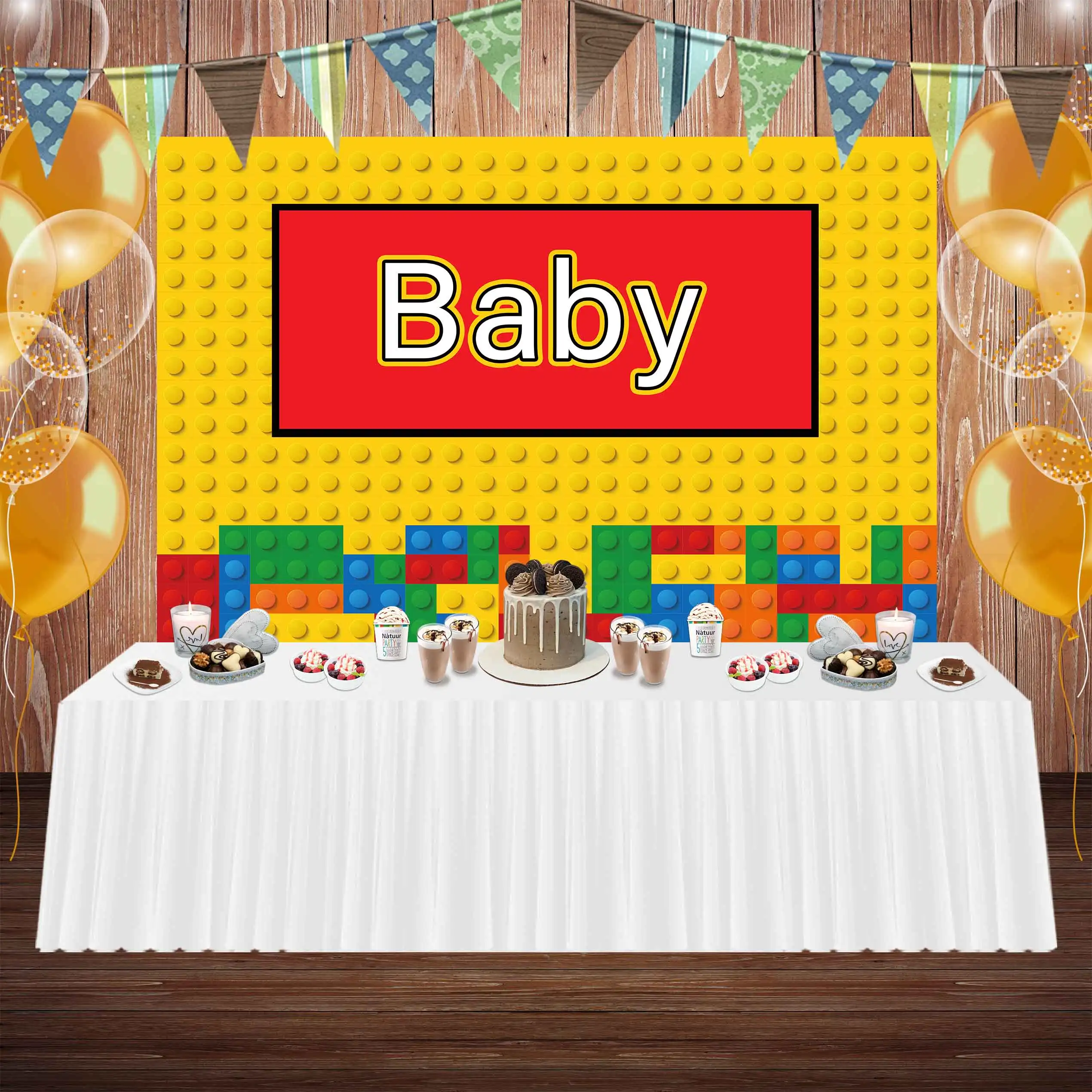 

Birthday Photo Photography Baby Backdrop Colorful Toy Puzzle Toy Bricks Decor Yellow Kids Girl Boy Customized Party Backgrounds