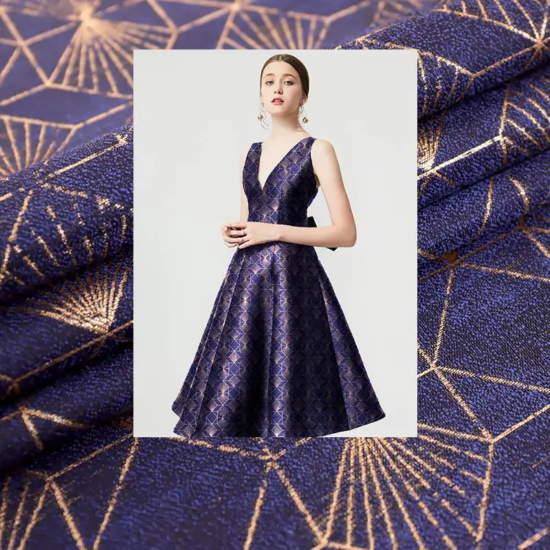 

Fashion Brocade Satin Jacquard Fabrics Geometric Gold Dyed for Women's Dress,Suits,Skirt,Sofa Cloth Teal Beige Navy by the meter