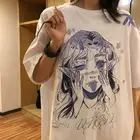 Топ женский оверсайз с коротким рукавом, белый мультяшный Рисунок Аниме в стиле Харадзюку, модная смешная футболка, кроп-топ, Y2k, на лето