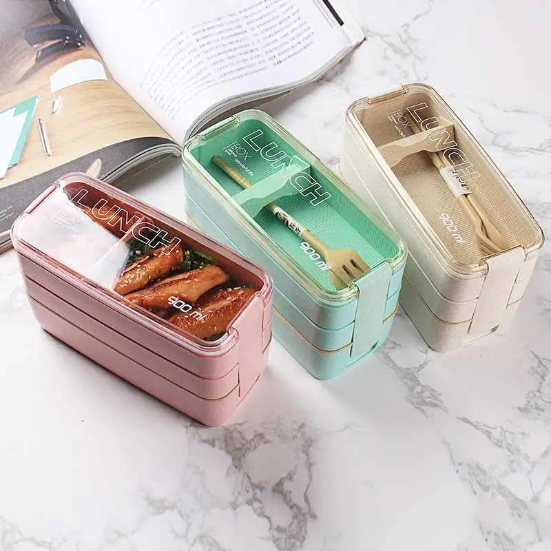 SUPNIU Portable Healthy Material Lunch Box 3 Layer Wheat Straw Bento Boxes Dinnerware Food Storage Container Foodbox | Дом и сад