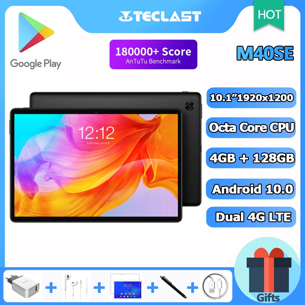 

Teclast M40SE Android Tablet 10.1", 4GB RAM, 128GB ROM, Android 10.0, Octa Core, 1920x1200 FHD, 4G LTE, 5G WiFi, Bluetooth, GPS