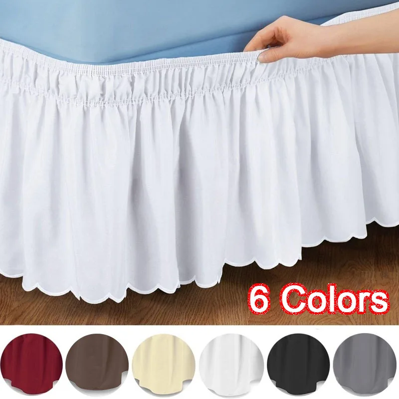 

New Solid 6 Color Bed Skirt Wrap Around Elastic Shirts Home Hotel Bedroom Queen Decorations Supplies Size 38cm Height S/M/L/XL