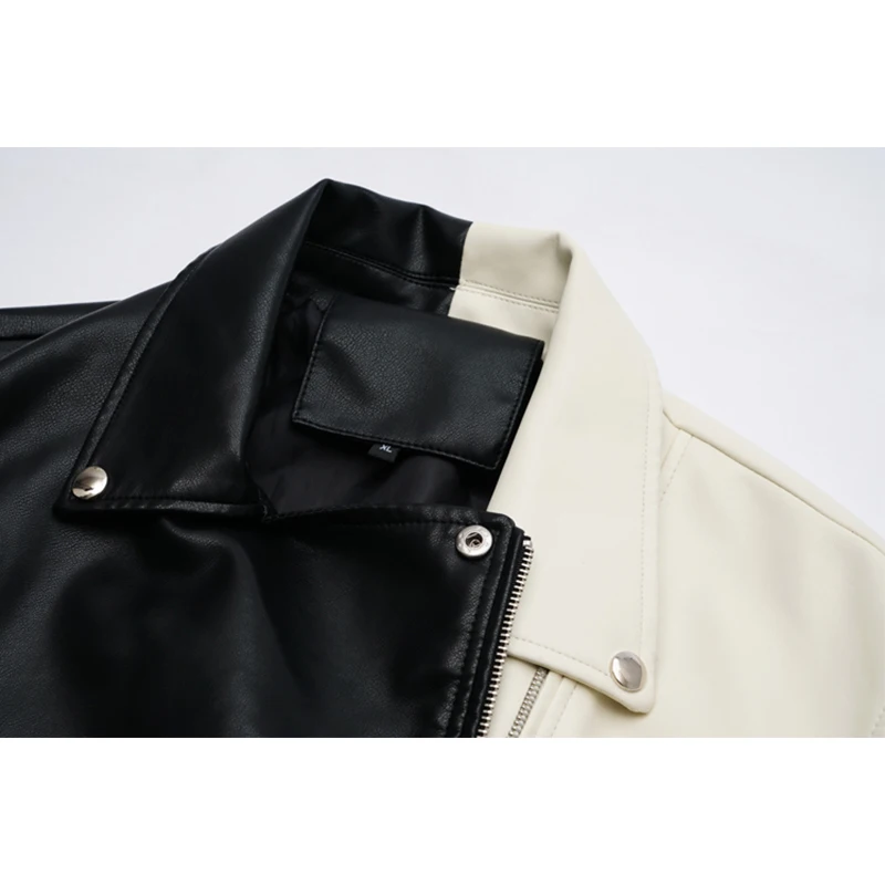 Женская куртка из искусственной кожи свободная черного и белого цветов в стиле