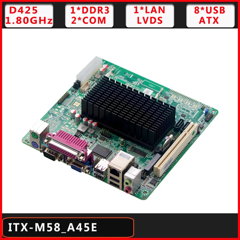 Atom D425 VGA дисплей ITX материнская плата DDR3 Одиночная 18 бит LVDS ATX Блок питания для