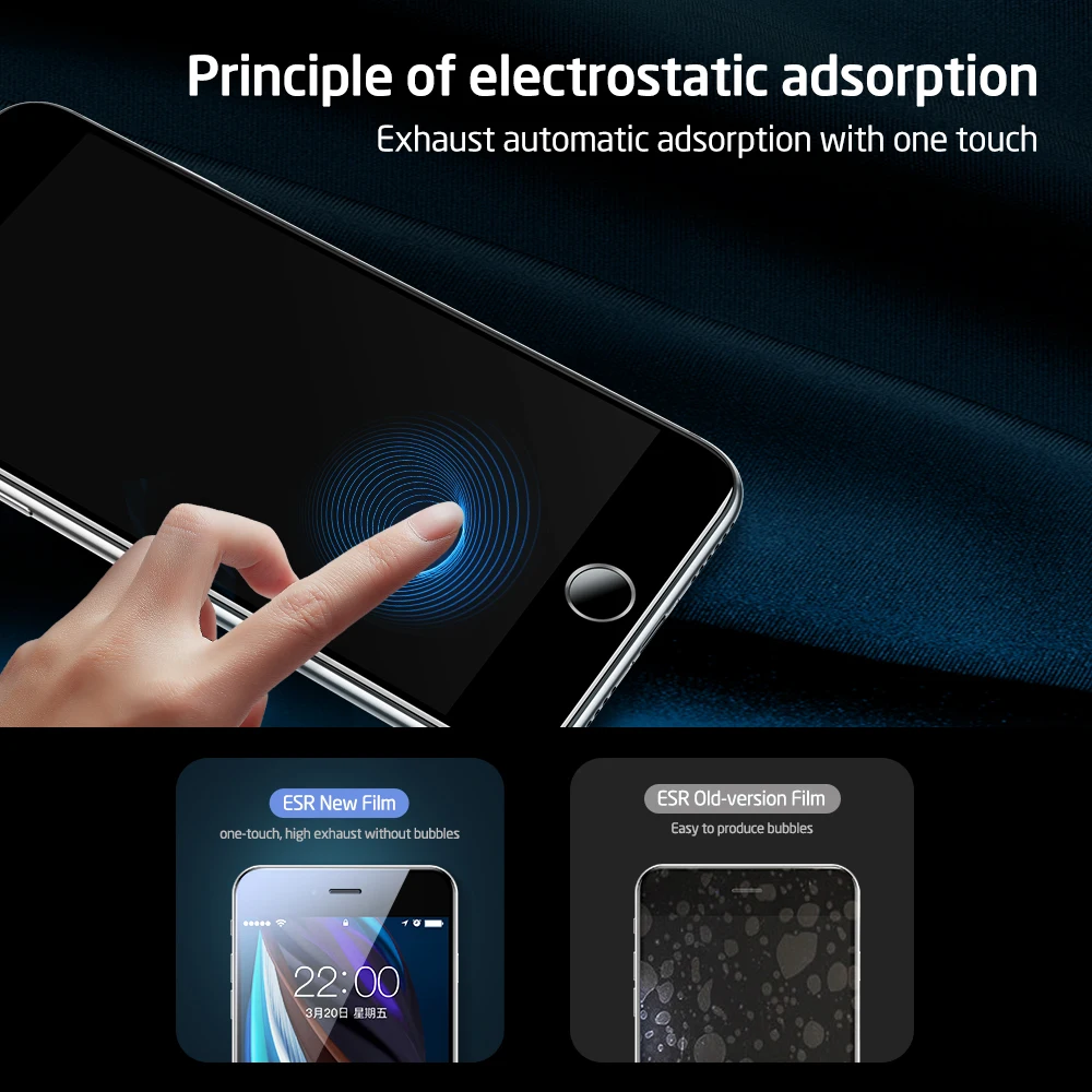 

ESR Tempered Glass for iPhone SE 2nd/8/7 Full Cover Soft Edge Anti-Explosion/BlueRay/Glare Glass/Frosted Screen Protector