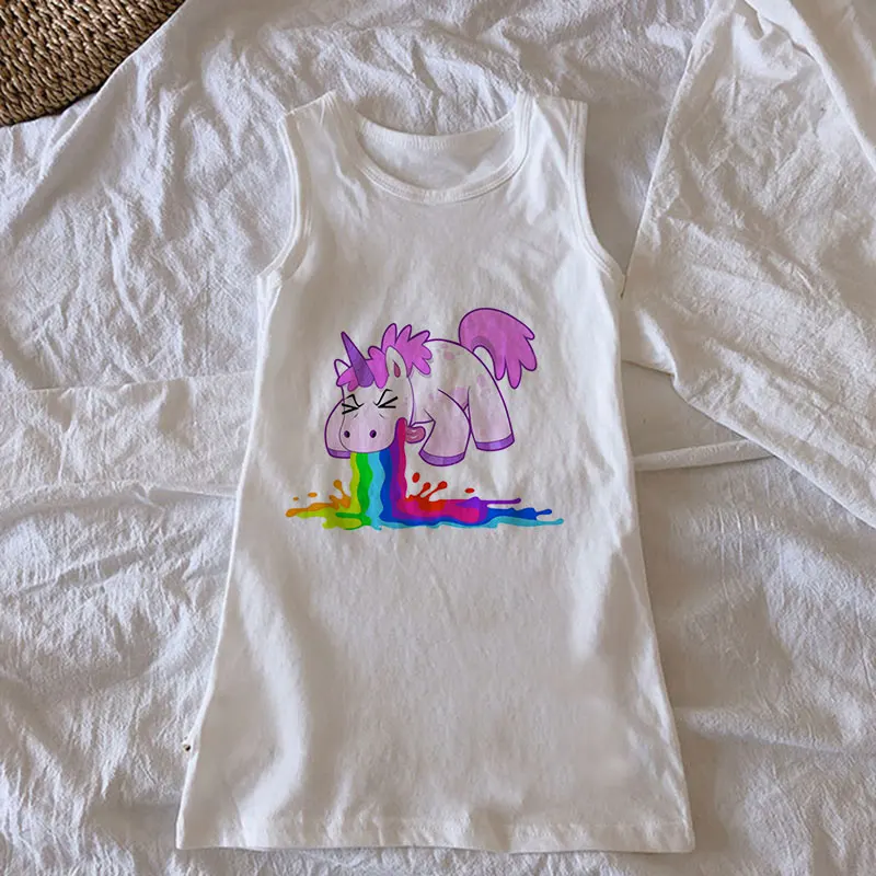 Новое модное платье с единорогом детское летнее принтом милое Повседневное для