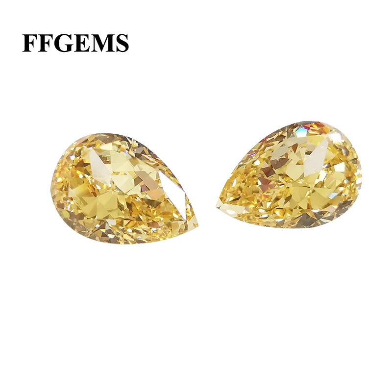 

High quality gemstone wholesale ice flower cut goose yellow high carbon diamond imitation diamond cut drop pear shaped zircon lo