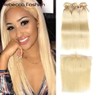 Rebecca 613 блонд пряди с фронтальной пряди человеческих волос Блонд малазийские прямые волосы 3 пряди с фронтальной застежкой