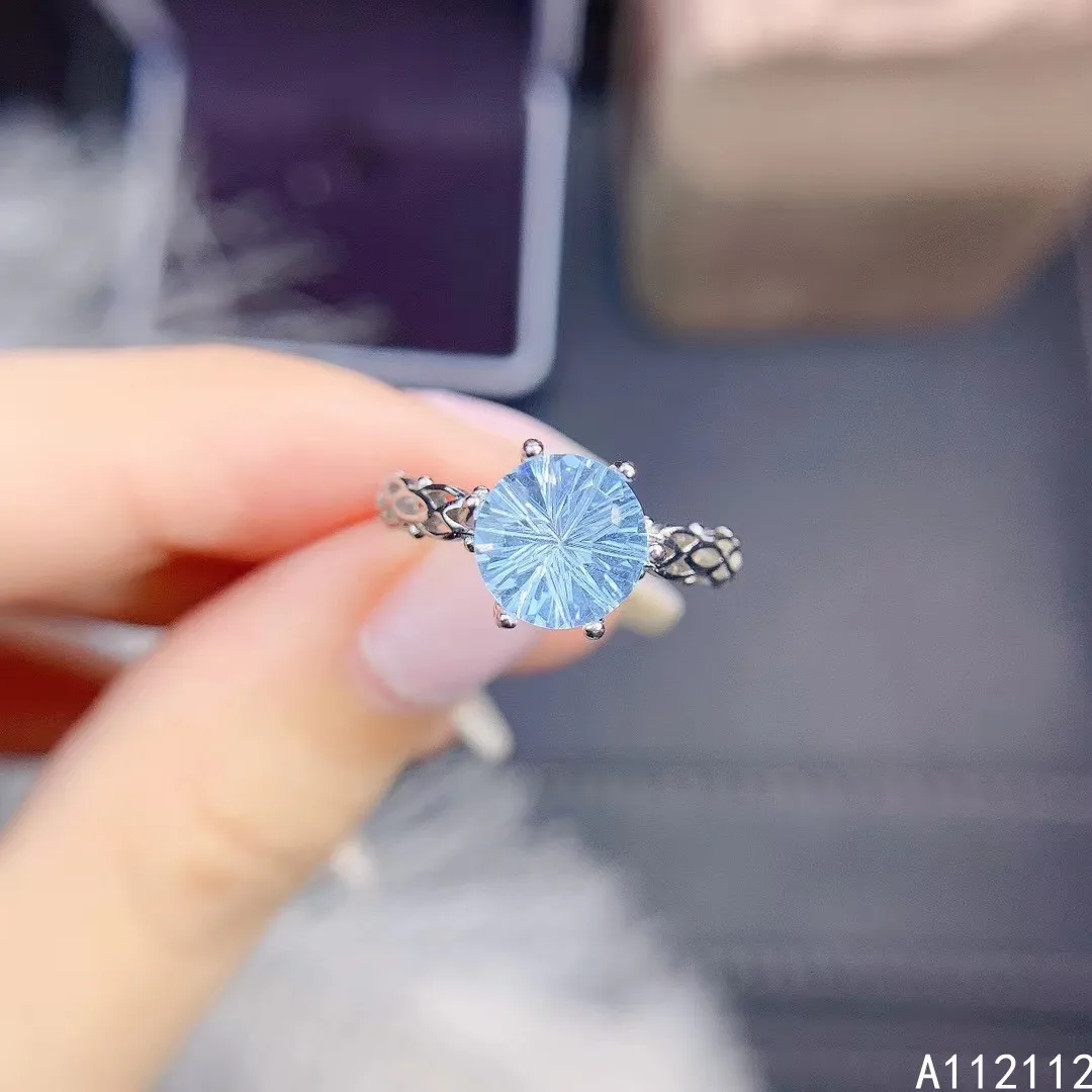 

Fine Jewelry 925 Sterling Silver Inlaid With Natural Gemstone Luxury Elegant Round Sky Blue Topaz Women's OL Style Ring Support
