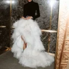 Юбка с высокой талией и перьями, юбка с высокой и низкой посадкой, пышная юбка с оборками, белая бальная юбка, многослойная юбка со шлейфом, вечерние юбки