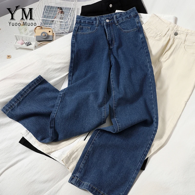 

YuooMuoo Ins Fashion Comfortable Vintage Boyfriend Jeans for Women Spring Autumn High Waist Blue Mom Jeans Straight Denim Pants