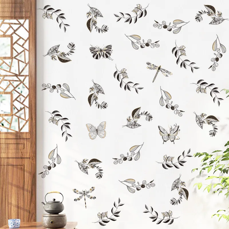 

Butterfly Leaf Simple Wall Stickers Self-adhesive Glass Door Wall Decoration Stickers Bedroom Wall Stickers