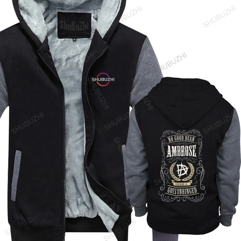 

hot sale men's winter hooded sweatshirt black cotton zipper coat NO GOOD DEAN AMBROSE homme fashion thick hoodie autumn pullover