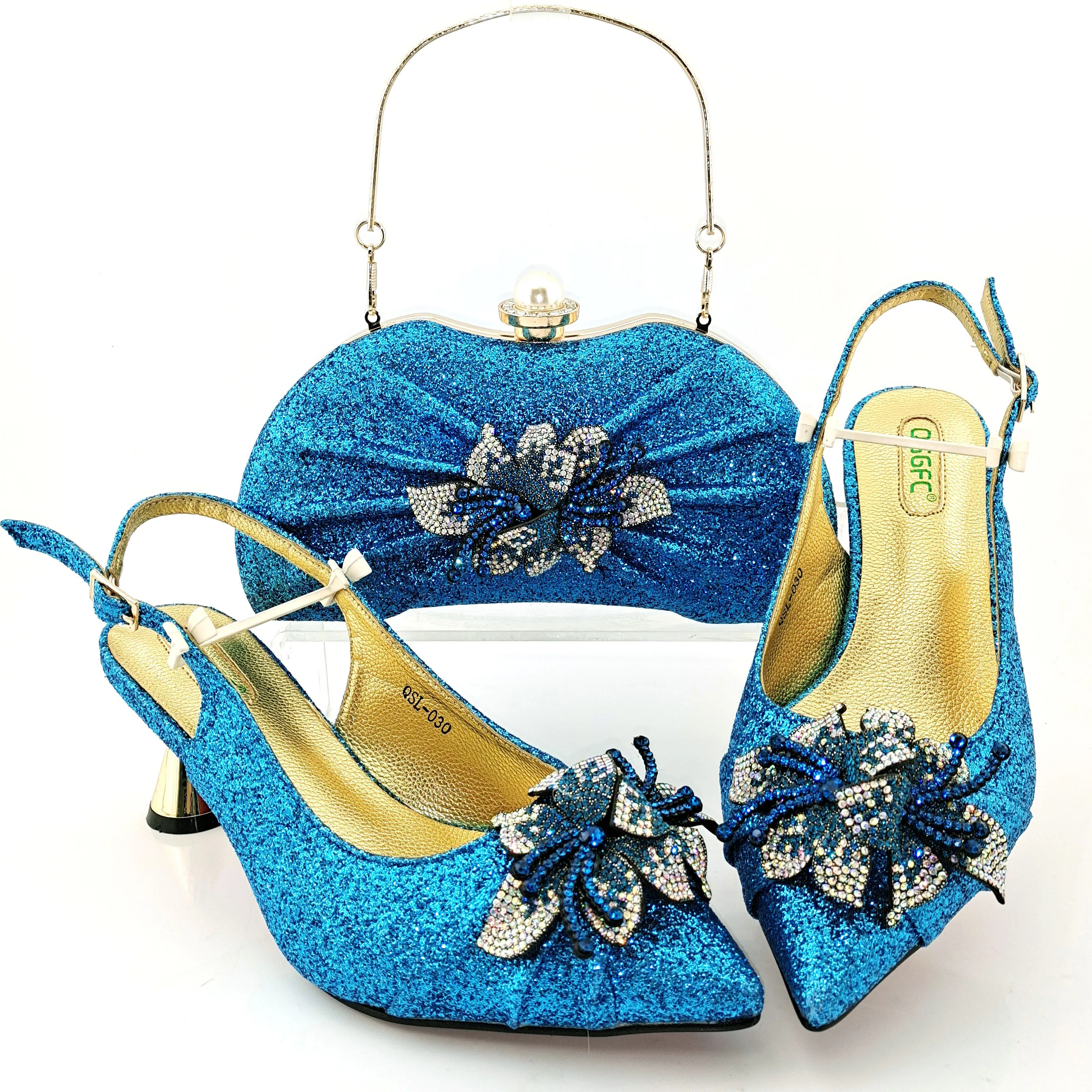 

Модная обувь с украшениями в виде кристаллов и сумочка в комплекте для нигерийские вечерние на высоком каблуке в итальянском стиле; Комплек...