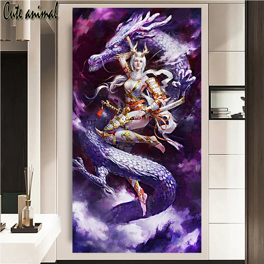 Beauty and Dragon Full Square Round 3D DIY Diamond Painting Set Diamond Mosaic Embroidery Rhinestone Picture Art Decoration