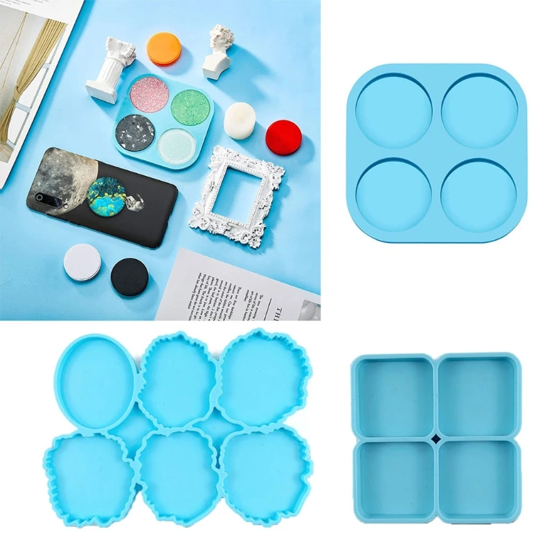 

3Pcs Round Square Phone Grip Resin Mold Epoxy Resin On Top Phone Grip Resin Mold 87HC