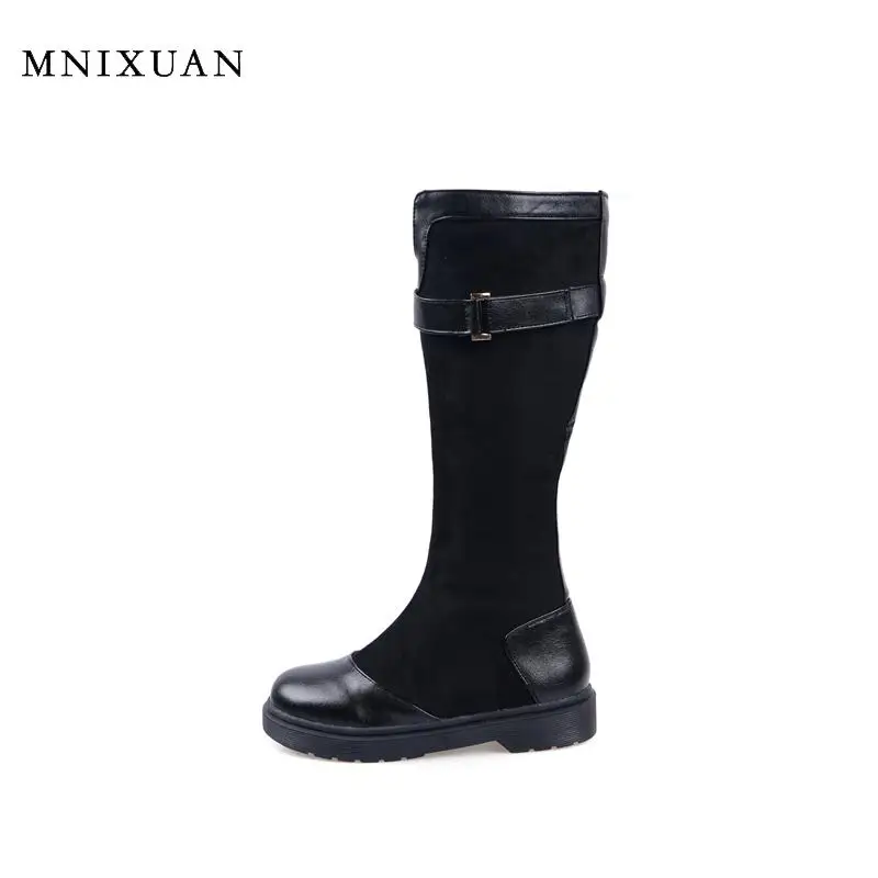 

MNIXUAN Womens Punk Boots 2019 new women shoes round toe platform knee high boots snake high boots brown ladies shoes big size10