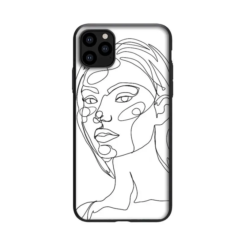

Funny Abstract Women Face Line Phone Case For Black-Iphone 5s 6 6s 7 8 11 12 X Xs Xr Pro Plus Max Mini Fundas Cover