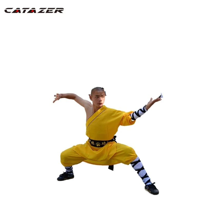 

Yellow Color One-sleeve Shaolin Monk Suit Kung Fu Martial Arts Tai Chi Wing Chun Suit for Kids and Adults
