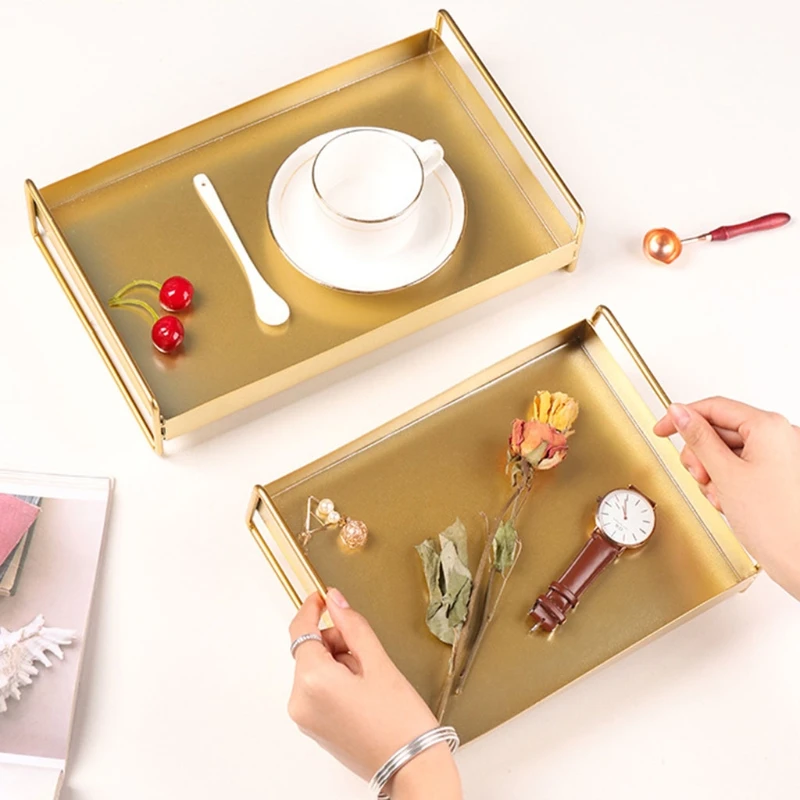 

F3MA Creative Metal Desk Decorative Ornemants Gold Breakfast Tray Desktop Display Holder for Jewelry Aromatherapy Clutters