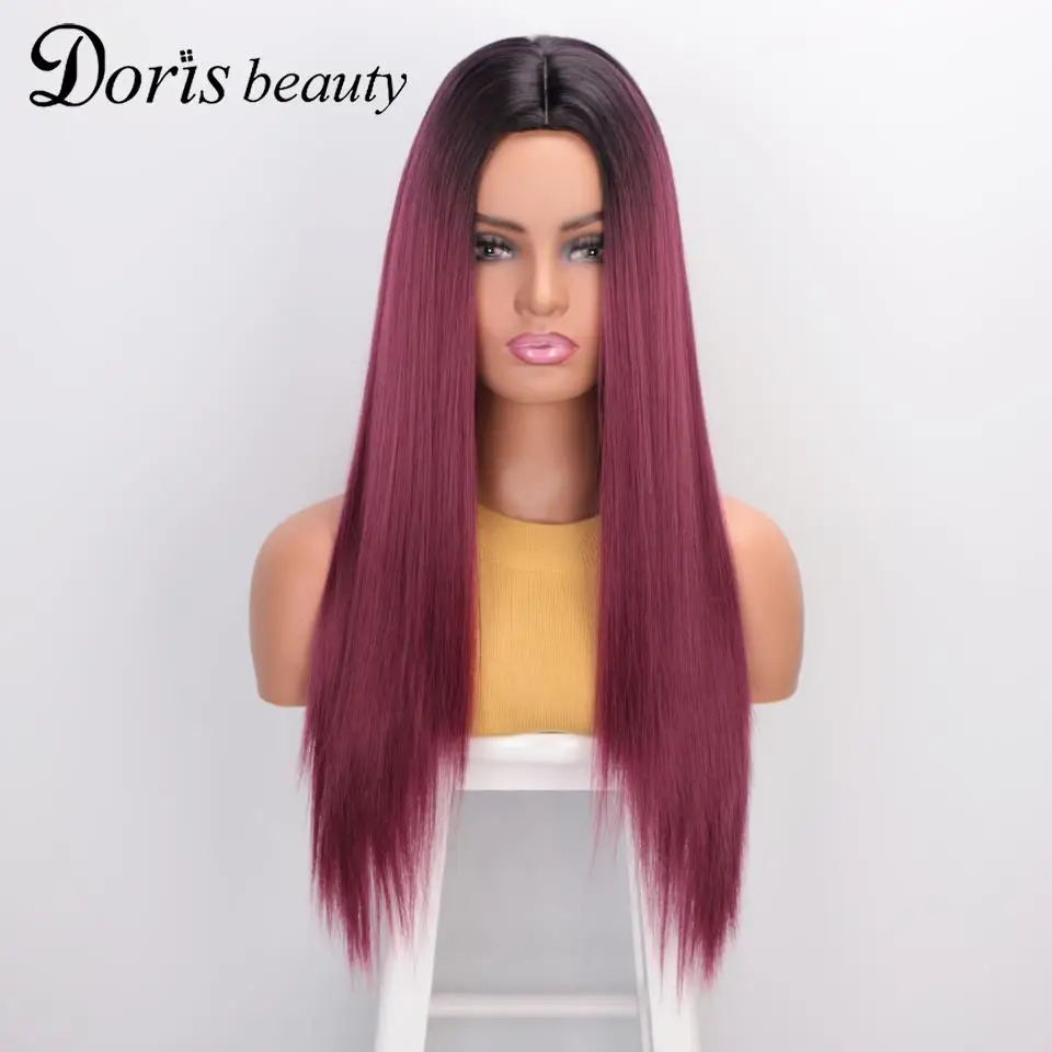 Doris beauty длинный прямой черный парик Омбре синтетические парики для женщин