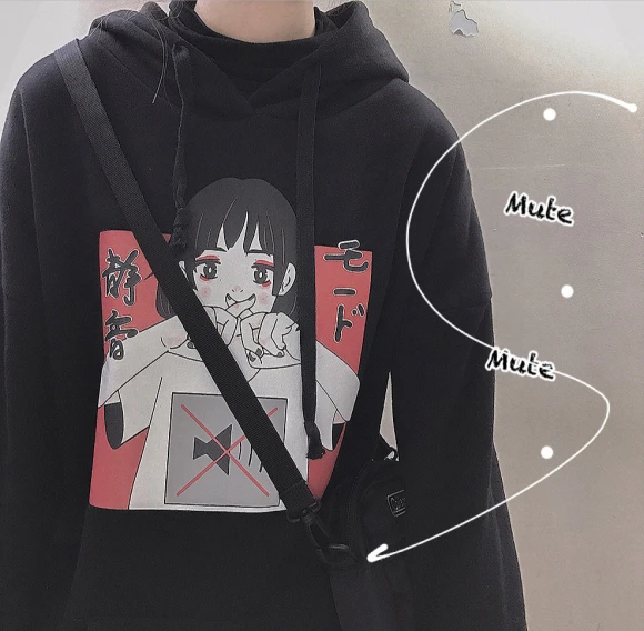 Аниме принт толстовка женская Kawaii Толстовка Harajuku одежда пуловер с капюшоном корейского размера плюс тонкая Повседневная Уличная одежда Топ V562
