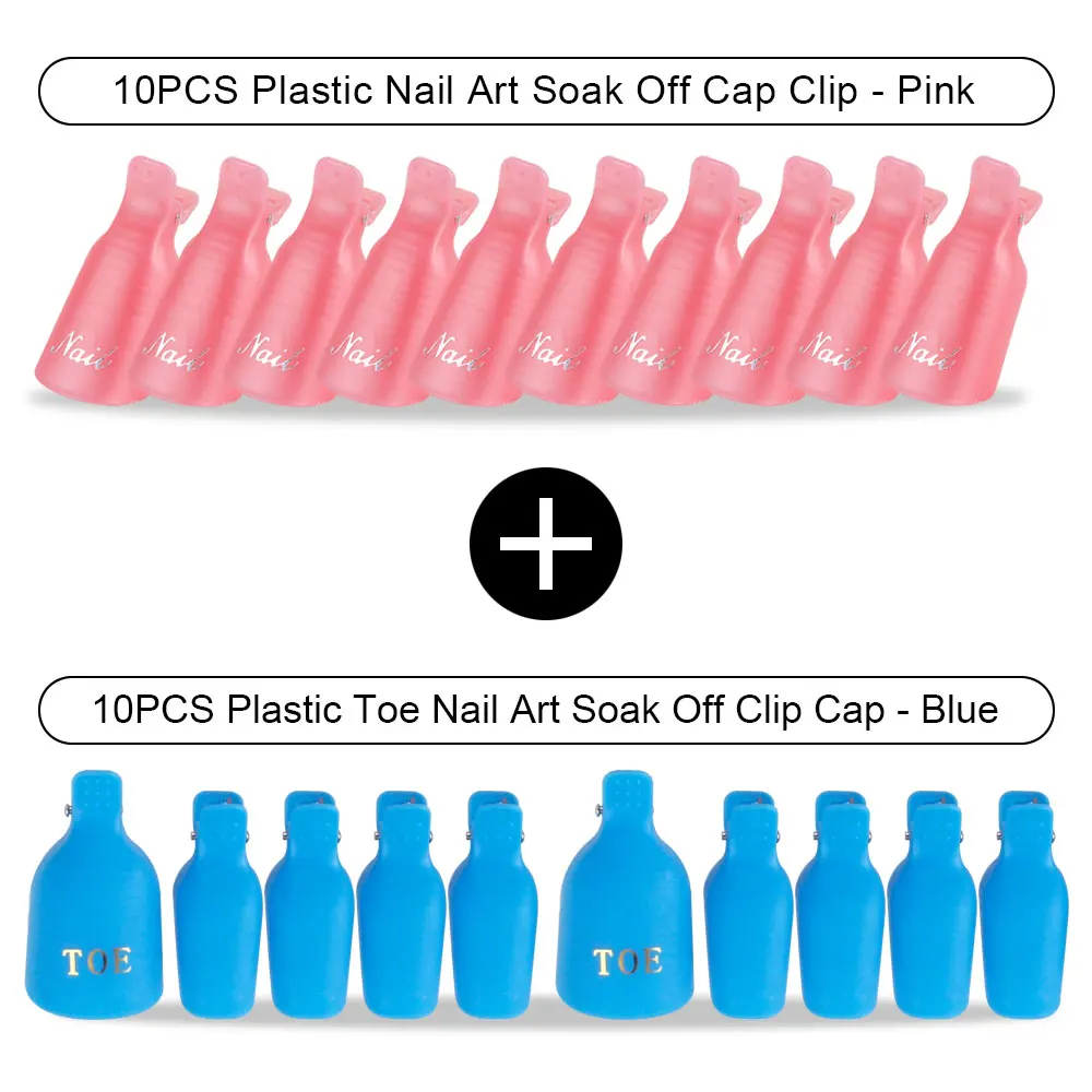 Blue Toe Pink Hand 20 шт Пластиковый Лак для ногтей замочить от крышки зажимы УФ-гель для ногтей для удаления обертывания обезжириватель очиститель для маникюрного инструмента пальцы и пальцы ног - Цвет: Blue Toe Pink Hand