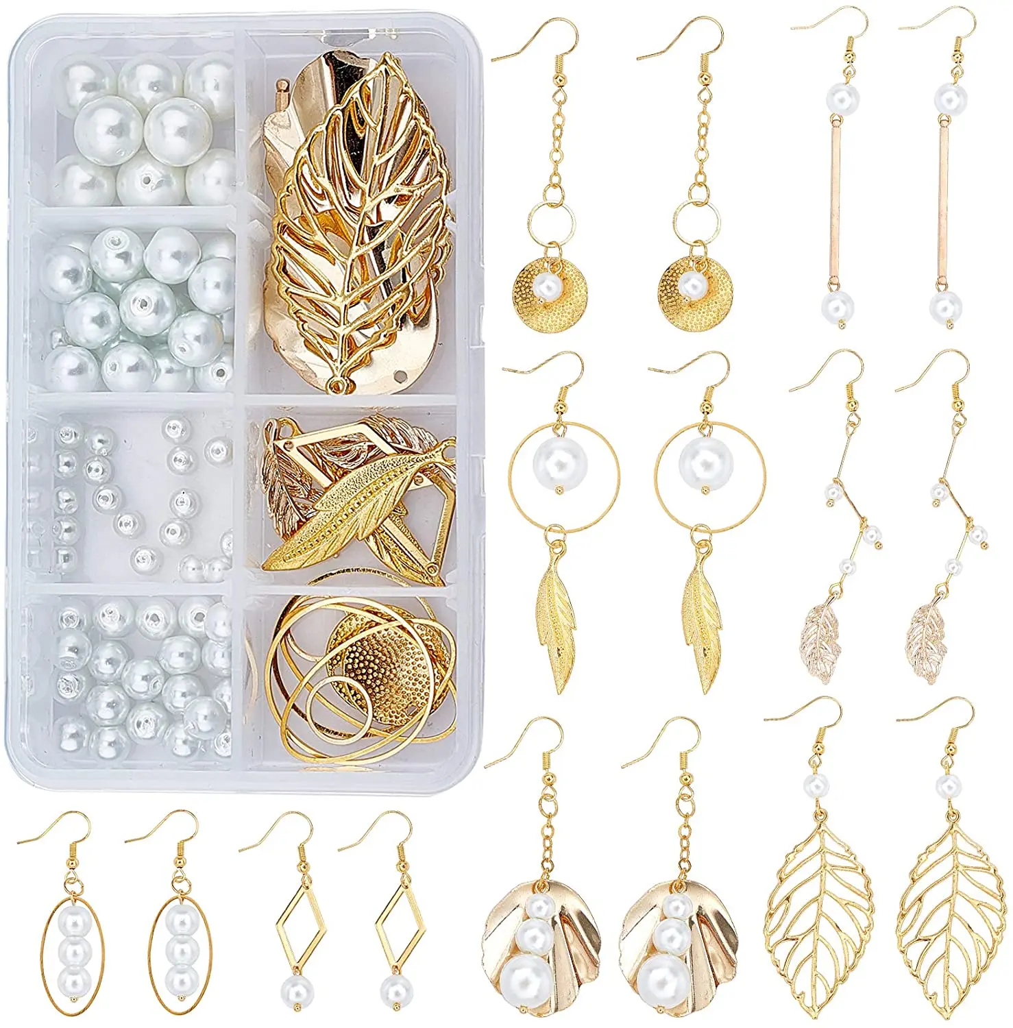 

8 пар, серьги-подвески с жемчугом, в коробке
