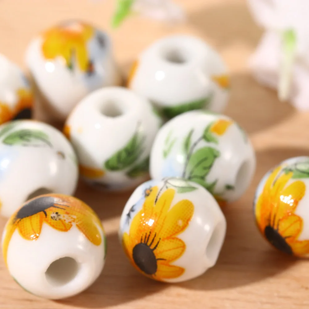 

10pcs/pack Ceramic Beads for Making Jewelry Sunflower Pattern Beads Round Spacer Bead DIY Bracelet Beads for Jewelry Making