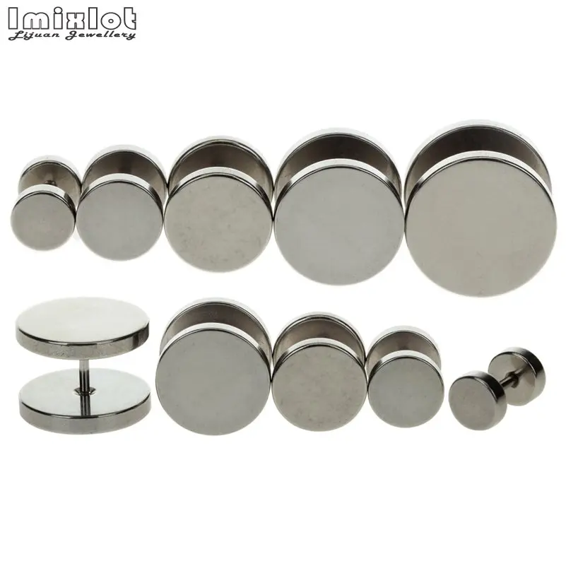 1PC Punk Black Stainless Steel Stud Earrings for Men Women Gothic 6/8/10/12/14mm Round Barbell Earring Men's Jewelry | Украшения и