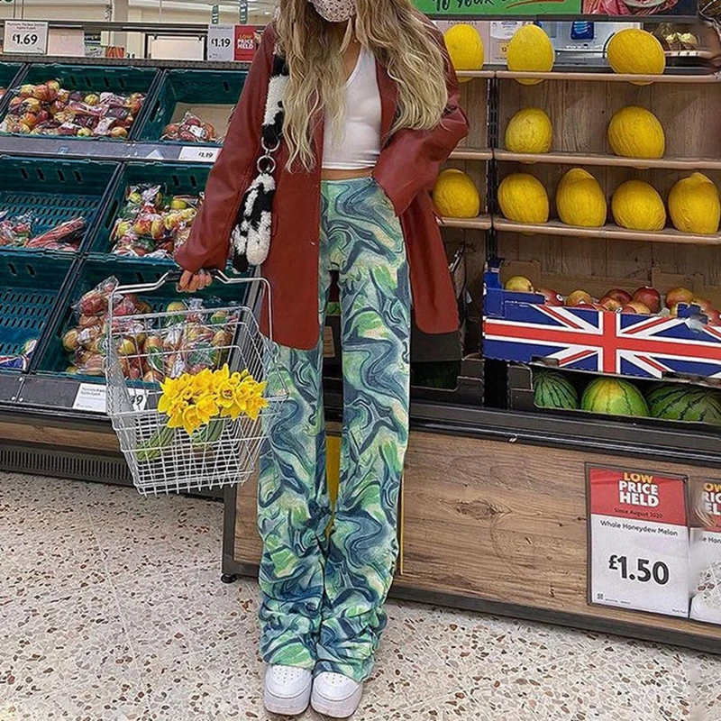 

Fashion Chic Y2K Women High Waisted Green Tie Dye Skinny Pants Long Sexy Casual Summer 2021 Capris Baggy Girls Trousers Pants