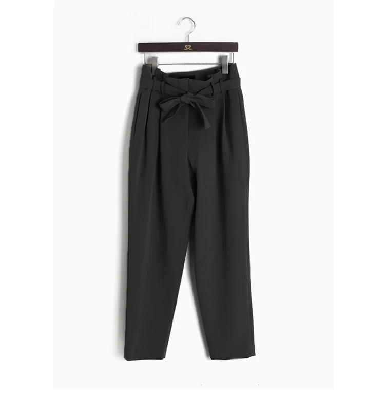 

Hot Sale High Waist Sashes Women Suit Pants Pockets Ankle-length Pencil Pants Elegant Female Trousers pantalon femme 2020