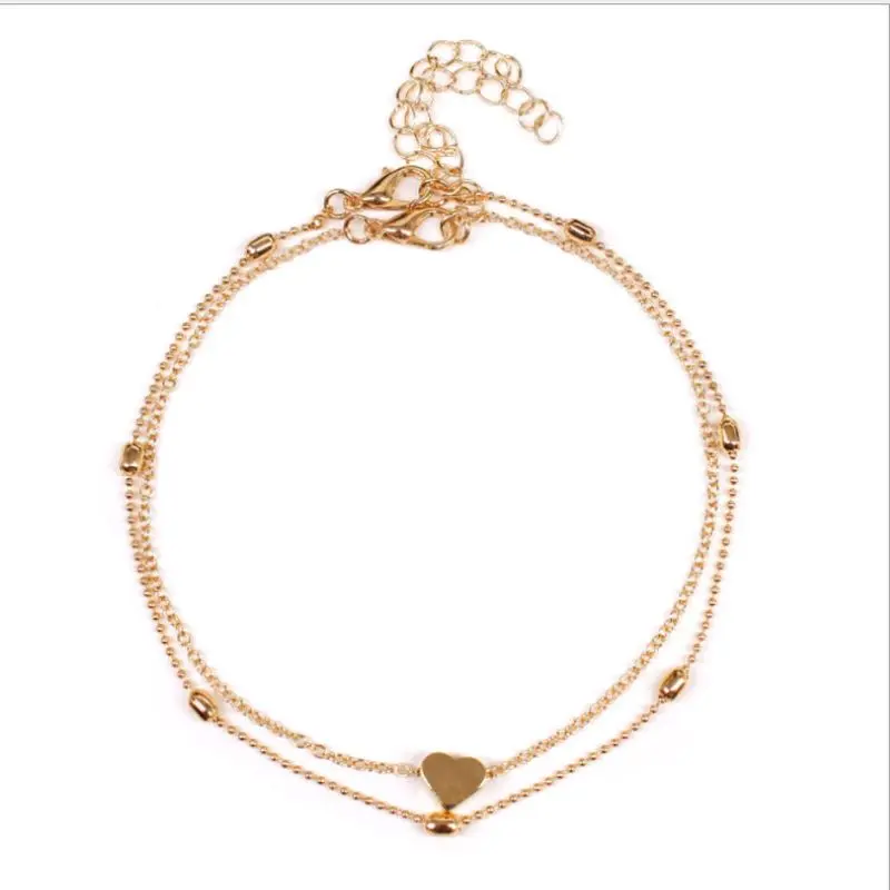 

2021 New Fashion Chic Style Heart Pendant Anklet Woman Beach Jewelry For Summer