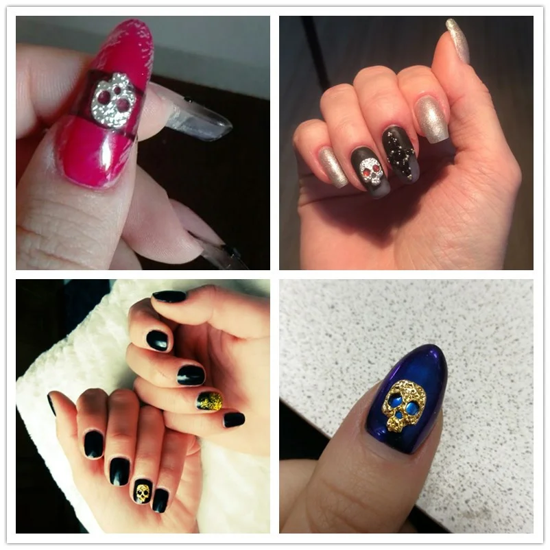 10 шт. Серебристые украшения для дизайна ногтей металлические 3d в виде черепа