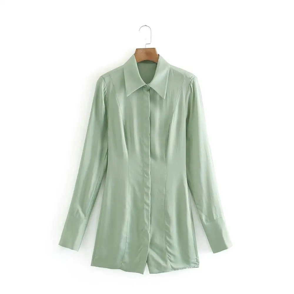 Женское платье-рубашка с отложным воротником ZA однотонное зеленое платье миди