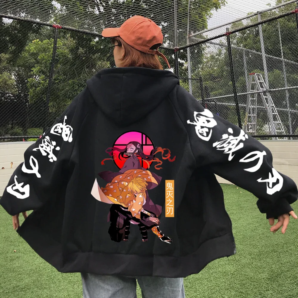 

Fashion Hoodie Zipper Sweatshirt Harajuku Demon Slayer Kamado Nezuko Agatsuma Zenitsu Couples Gift Men Women Clothes Coat